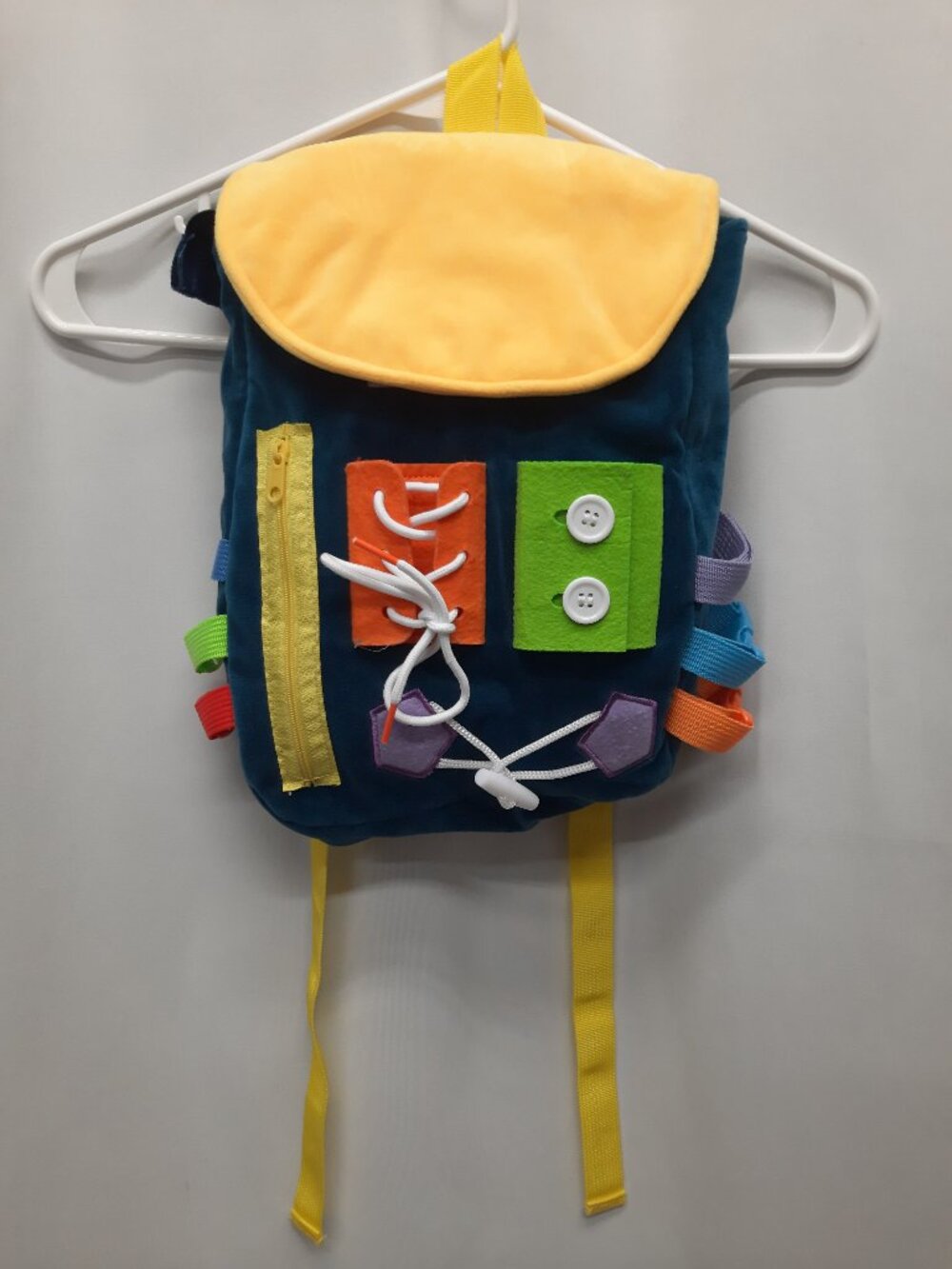 White Dolphin Toys Toddler Busy Board Activity Backpack Plush Sensory Travel Bag